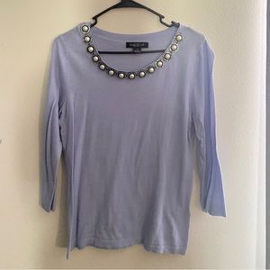 August Silk Baby Blue Sweater with Jeweled Neckline